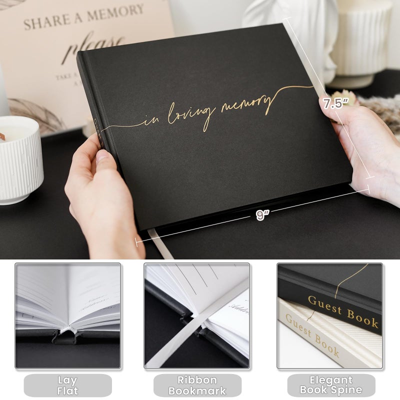 Braveriky Twill Funeral Guest Book - in Loving Memory Guestbook with a Memory Table Sign - Hardcover Guest Sign in Book for Funeral Service - 320 Entries, 9"x7.5", Black - Image 2