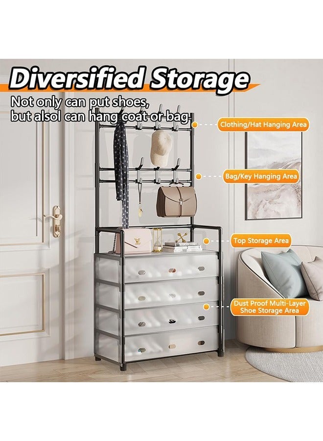 رولستيمي معطف 5 طبقات ورف الأحذية ، معطف منع الغبار ومدخل رف الأحذية ، شماعات معطف 3 في 1 ورف الأحذية ، رف معطف مع تخزين الأحذية ، رف المدخل مع السنانير للمنزل ، أسود - Image 3