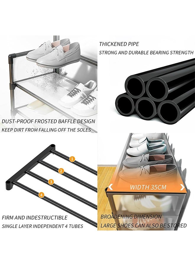 رولستيمي معطف 5 طبقات ورف الأحذية ، معطف منع الغبار ومدخل رف الأحذية ، شماعات معطف 3 في 1 ورف الأحذية ، رف معطف مع تخزين الأحذية ، رف المدخل مع السنانير للمنزل ، أسود - Image 4