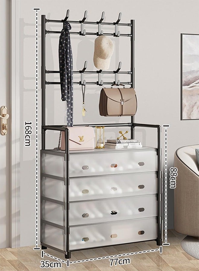 رولستيمي معطف 5 طبقات ورف الأحذية ، معطف منع الغبار ومدخل رف الأحذية ، شماعات معطف 3 في 1 ورف الأحذية ، رف معطف مع تخزين الأحذية ، رف المدخل مع السنانير للمنزل ، أسود - Image 5