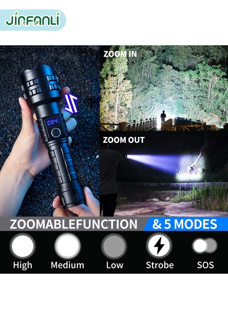 JINFANLI LED Flashlight, Super Bright Flashlight with LCD Display, Rechargeable, Military Grade Waterproof, Zoomable, Suitable for Camping - Image 4