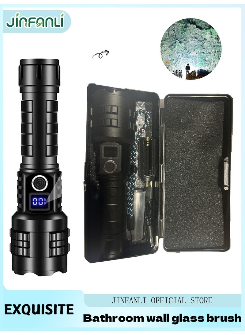 JINFANLI LED Flashlight, Super Bright Flashlight with LCD Display, Rechargeable, Military Grade Waterproof, Zoomable, Suitable for Camping - Image 1