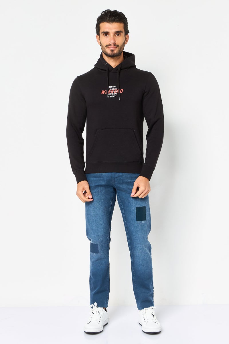 Celio Men Graphic Print Long Sleeve Hoodie, Black - Image 2