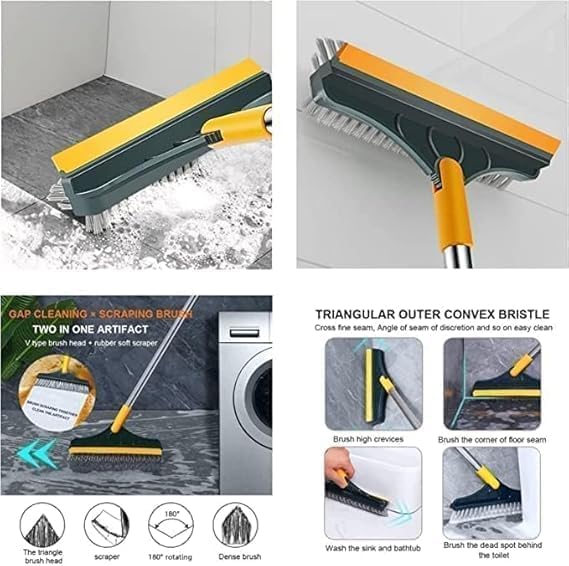 Bonsenkitchen 3-in-1 Bathroom Cleaning Brush with Wiper - Long Handle 180° Rotate Toilet Brush, Tiles Cleaning, Floor Scrub for Kitchen and Bathroom Accessories (3 in 1 Cling Brush) - Image 4