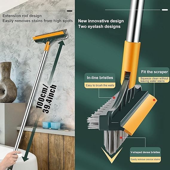 Bonsenkitchen 3-in-1 Bathroom Cleaning Brush with Wiper - Long Handle 180° Rotate Toilet Brush, Tiles Cleaning, Floor Scrub for Kitchen and Bathroom Accessories (3 in 1 Cling Brush) - Image 5