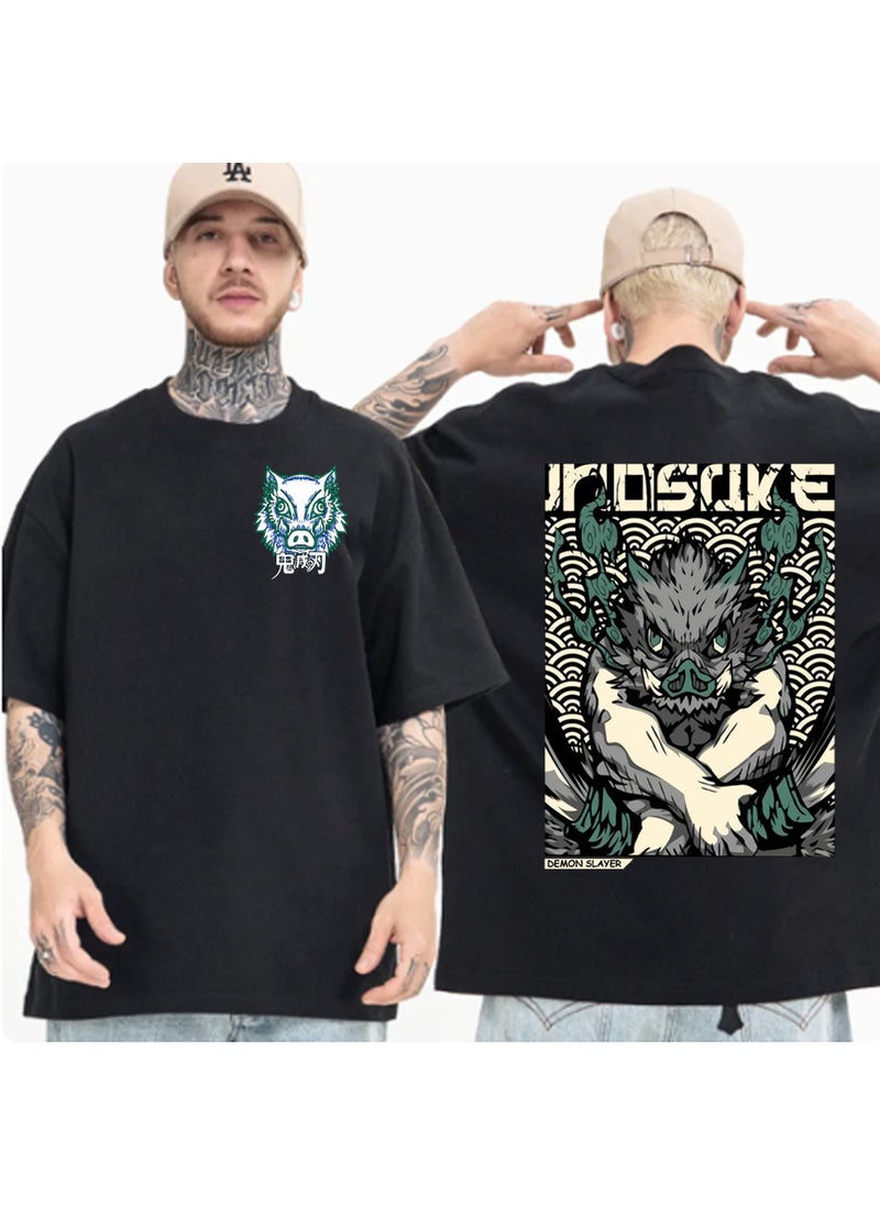 Generic - Unisex Anime Cotton Tee Summer Short Sleeve 2 black cotton T - Image 1