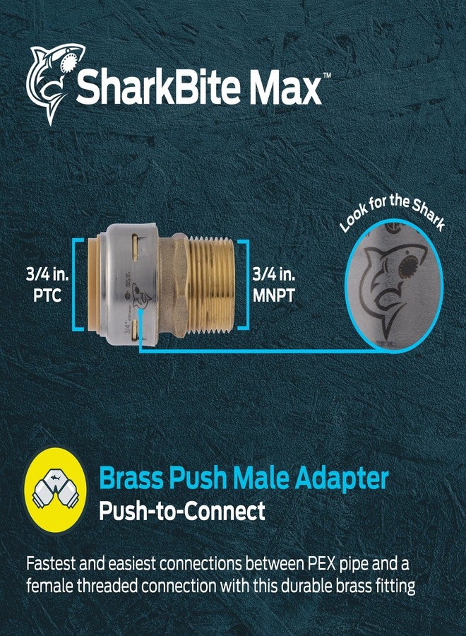 SharkBite Max 3/4 Inch MNPT Adapter, Push to Connect Brass Plumbing Fitting, PEX Pipe, Copper, CPVC, PE-RT, HDPE, UR134A - Image 2