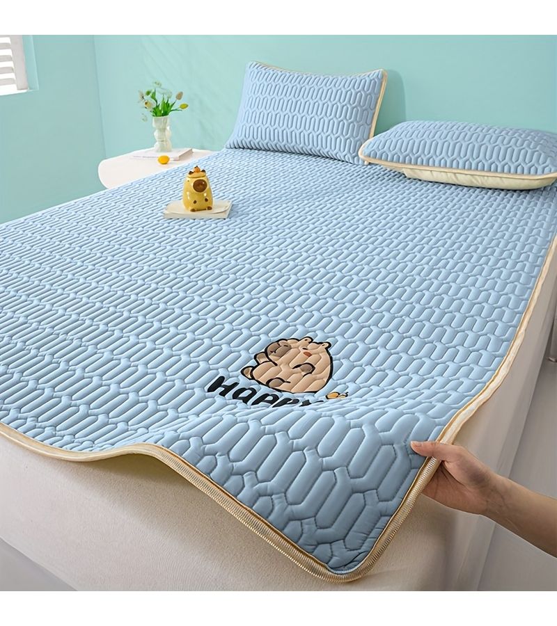 1pc Capibara Premium Gray Cartoon Print Latex Mattress Pad Breathable Soft Skin Friendly Summer Cooling Foldable Easy Care For Bedroom Dorm Guest Room - Image 5