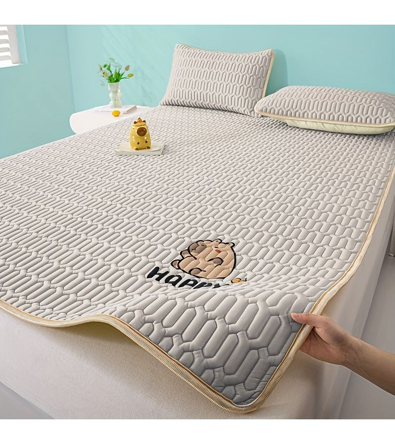 1pc Capibara Premium Gray Cartoon Print Latex Mattress Pad Breathable Soft Skin Friendly Summer Cooling Foldable Easy Care For Bedroom Dorm Guest Room - Image 4