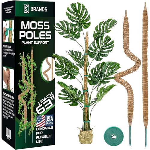 K-Brands 63'' Bendable Moss Pole Monstera Plant Support for Large Climbing Indoor Plants - Stakes for Potted Climbers - Tall Sticks Indoor Trellis for Houseplants - Accessories for Monstera Pot - Image 1