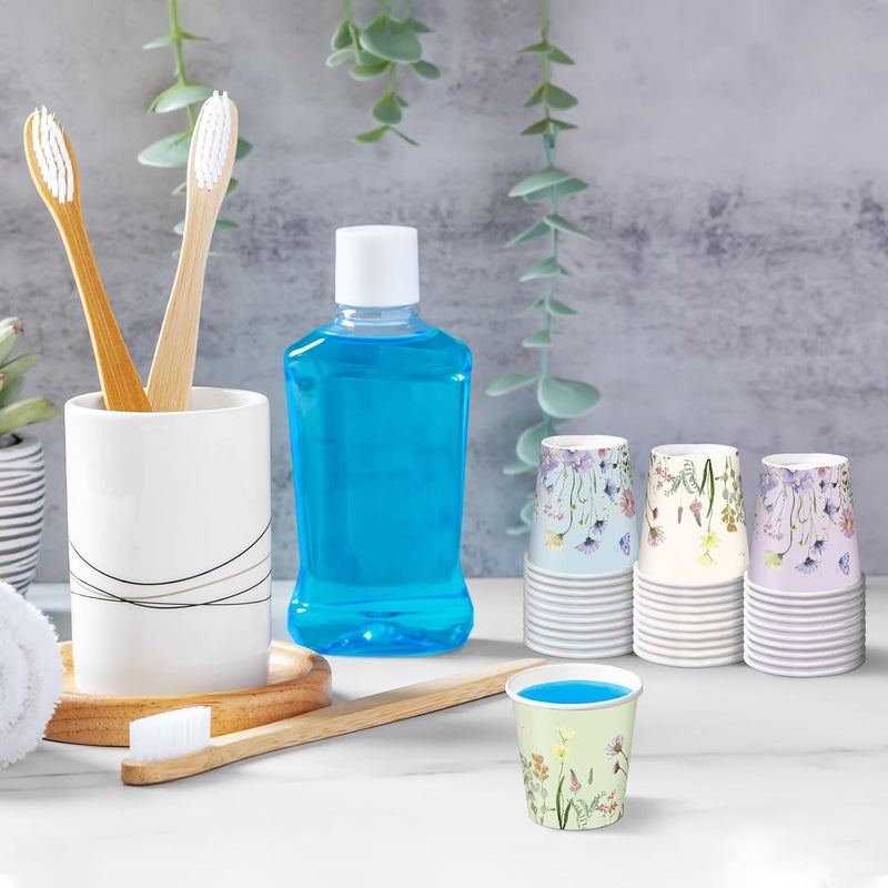 RUSPEPA RUSPEPA 3 oz Bathroom Cups Disposable Paper Cups  100 Pack Wild Flower Design Printed  Floral Mini Mouthwash Rinse Paper Cups for Home Bathroom Picnic Party and Events  - Image 3
