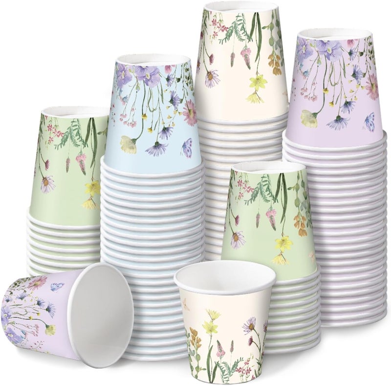 RUSPEPA RUSPEPA 3 oz Bathroom Cups Disposable Paper Cups  100 Pack Wild Flower Design Printed  Floral Mini Mouthwash Rinse Paper Cups for Home Bathroom Picnic Party and Events  - Image 1