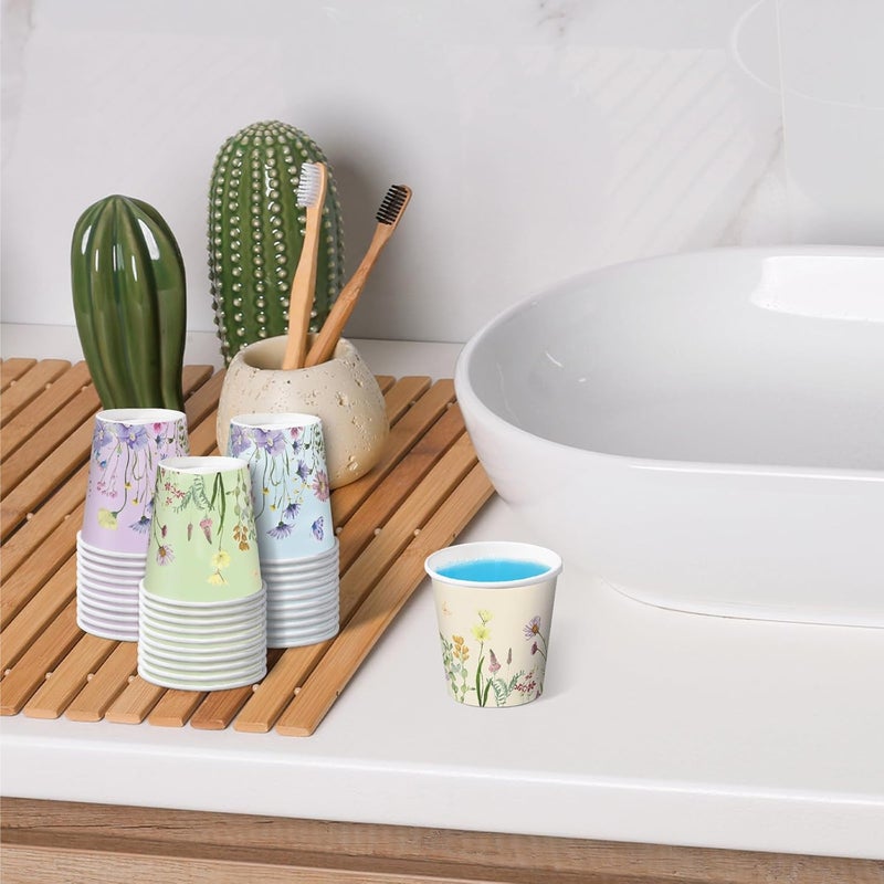 RUSPEPA RUSPEPA 3 oz Bathroom Cups Disposable Paper Cups  100 Pack Wild Flower Design Printed  Floral Mini Mouthwash Rinse Paper Cups for Home Bathroom Picnic Party and Events  - Image 4