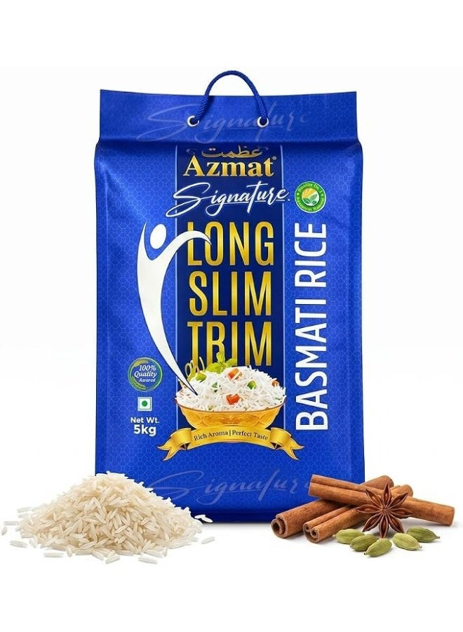 AZMAT Signature Basmati Steam Rice - 5kg | Extra-Long, Slim & Trim Grains | Premium Steam Treated Basmati | Aromatic, Fluffy & Non-Sticky | Ideal for Biryani, Pulao & Daily Meals