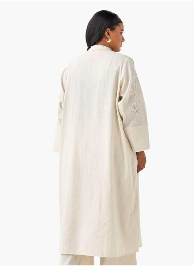  أولا بوبكن Plus Size Ulla Popken Applique Detail Open Front Longline Shrug