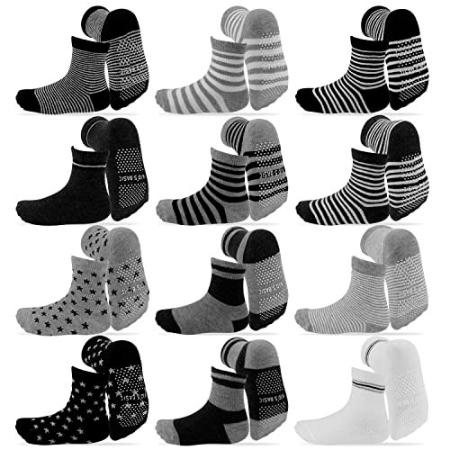 SuPoo Baby Boy Socks, 12 Pairs Non Slip Toddler Socks Cotton Grip Socks Toddler Socks with Grippers for Baby Boy Infant - Image 1