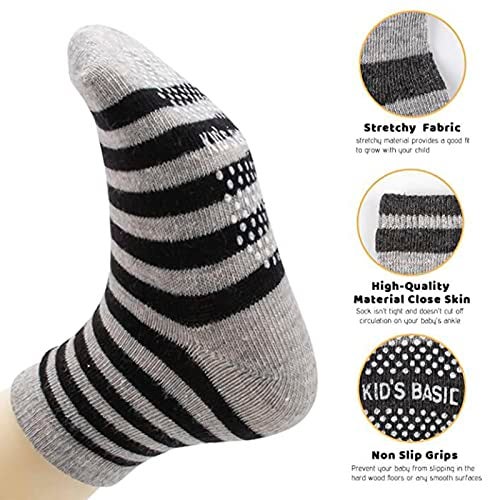 SuPoo Baby Boy Socks, 12 Pairs Non Slip Toddler Socks Cotton Grip Socks Toddler Socks with Grippers for Baby Boy Infant - Image 2