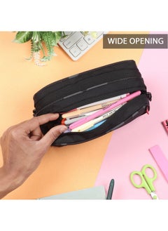 SaleOn SaleOn Large Size Pencil Case Holder Pouch Cover Bag Pen Bag Marker Stationary Pouch Case 3 Zipper Stationery Case Pen Holder Cases Pen Bag Big Size -Black  - Image 5