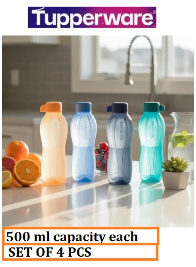 توبروير زجاجة مياه قابلة لإعادة الاستخدام من Tupperware Original - خالية من مادة BPA - مانعة للتسرب - مثالية للصالة الرياضية والمكتب والرياضة المنزلية والعمل والمدرسة، زجاجة مياه صديقة للبيئة، 500 مل، لون الصورة - مجموعة من 4 قطع - Image 1