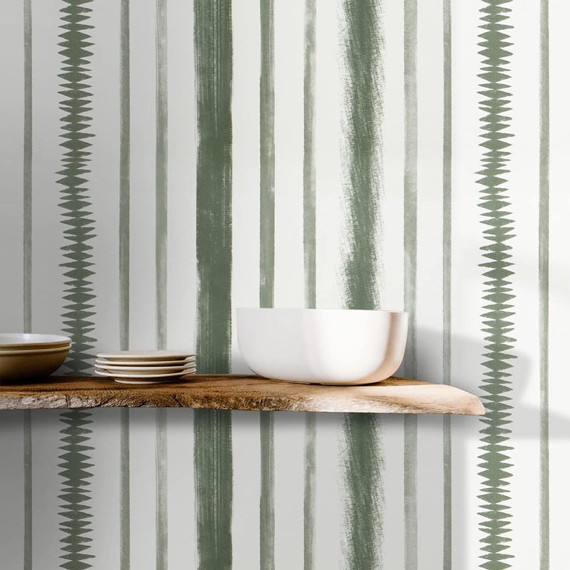 Timeet Peel and Stick Wallpaper Dark Green and White Contact Paper 173787 Line Stripe Removable Self Adhesive Wall Paper for Bedroom Living Room Bathroom Wall Covering Vinyl Roll