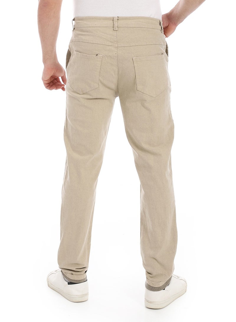 Andora Plain Gabardine Fit Trousers _ Beige  - Image 3