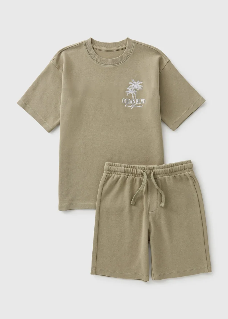Matalan Boys Sage Palm Beach T-Shirt & Shorts Set