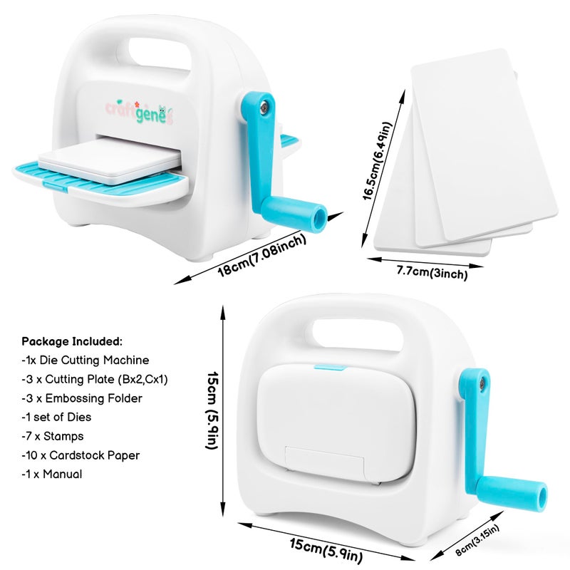 CraftGenes Mini Die Cutting and Embossing Machine with Starter Kit, 8.5 cm (3.5") Feed Slot for 3" Paper, Includes 24 Accessories for DIY Crafts, Card Making & Scrapbooking(Blue) - Image 3