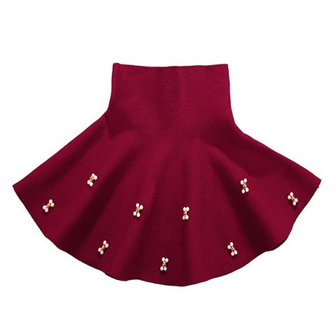 Girls Tulle Tutu Skirt 2024 Spring/Fall Korean Short Style Knitted Cute Wine red handmade plum blossom 