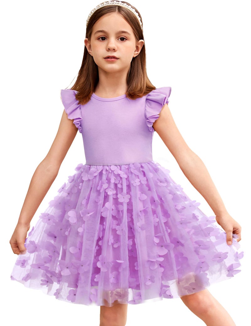 Arshiner Toddler Girls Summer Sundresses Crew Neck Tutu Gown Flower Girls Dresses for Party Wedding (0-Butterfly, 7-8 Years) - Image 1