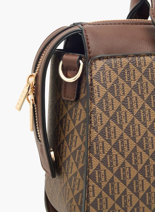 ايل Women Monogram Print Tote Bag with Top Handles and Zip Closure