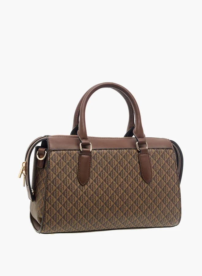 ايل Women Monogram Print Tote Bag with Top Handles and Zip Closure