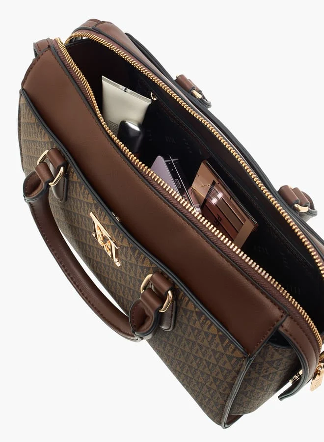 ايل Women Monogram Print Tote Bag with Top Handles and Zip Closure