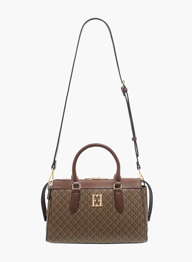ايل Women Monogram Print Tote Bag with Top Handles and Zip Closure