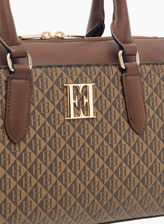 ايل Women Monogram Print Tote Bag with Top Handles and Zip Closure