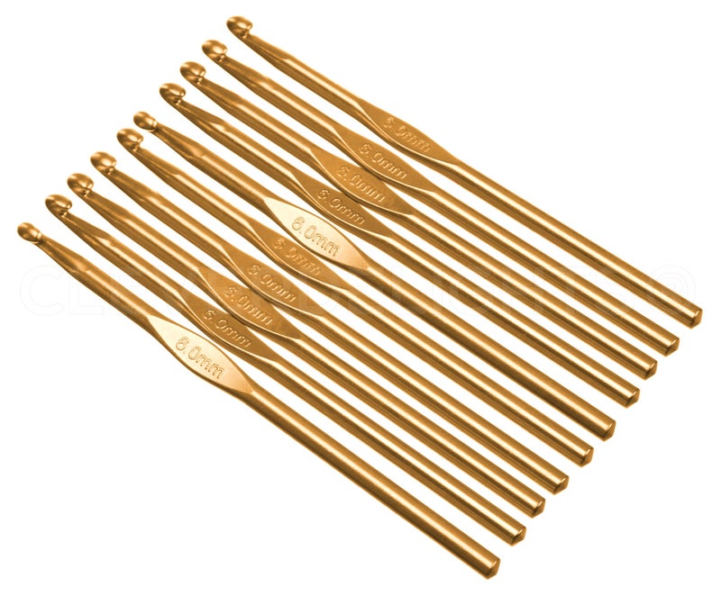 CleverDelights Crochet Hooks - 10 Pack - Smooth Aluminum Crochet Hook Knitting Needles - 6 Inch Length (As Shown, 6mm) - Image 1