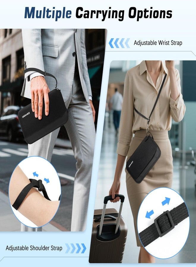 موكو حافظة جوازات سفر عائلية من موكو تتسع لخمسة أشخاص مع حزام كتف وحامل بطاقة AirTag، محفظة سفر مزودة بتقنية حجب RFID، منظم وثائق سفر لتذاكر الطائرة والبطاقات والعملات المعدنية والمفاتيح والأقلام، لون أسود - Image 4