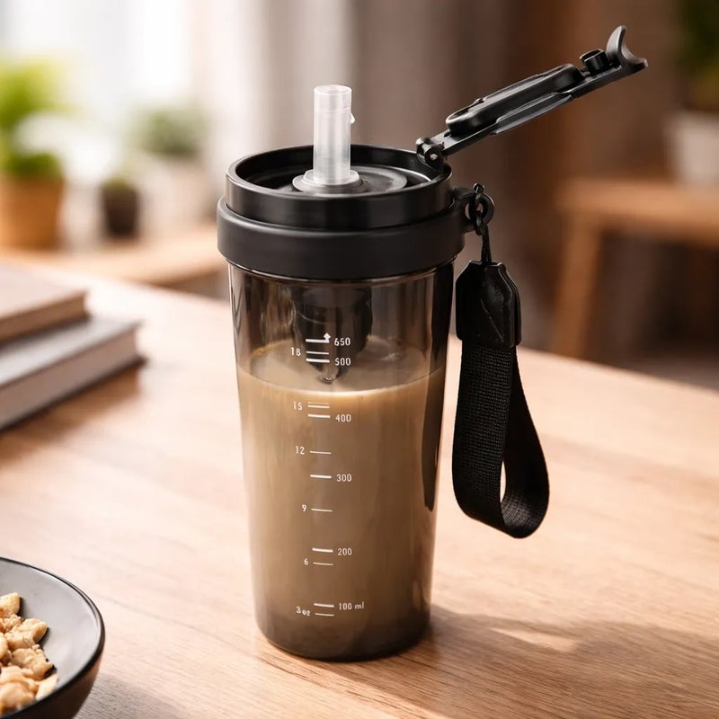 Plastic Water Bottle with Straw & Carry Strap – 650ml - Image 2
