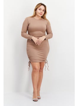 BB Dakota by Steve Madden Women Ribbed Bodycon Dress, Tan  - Image 3