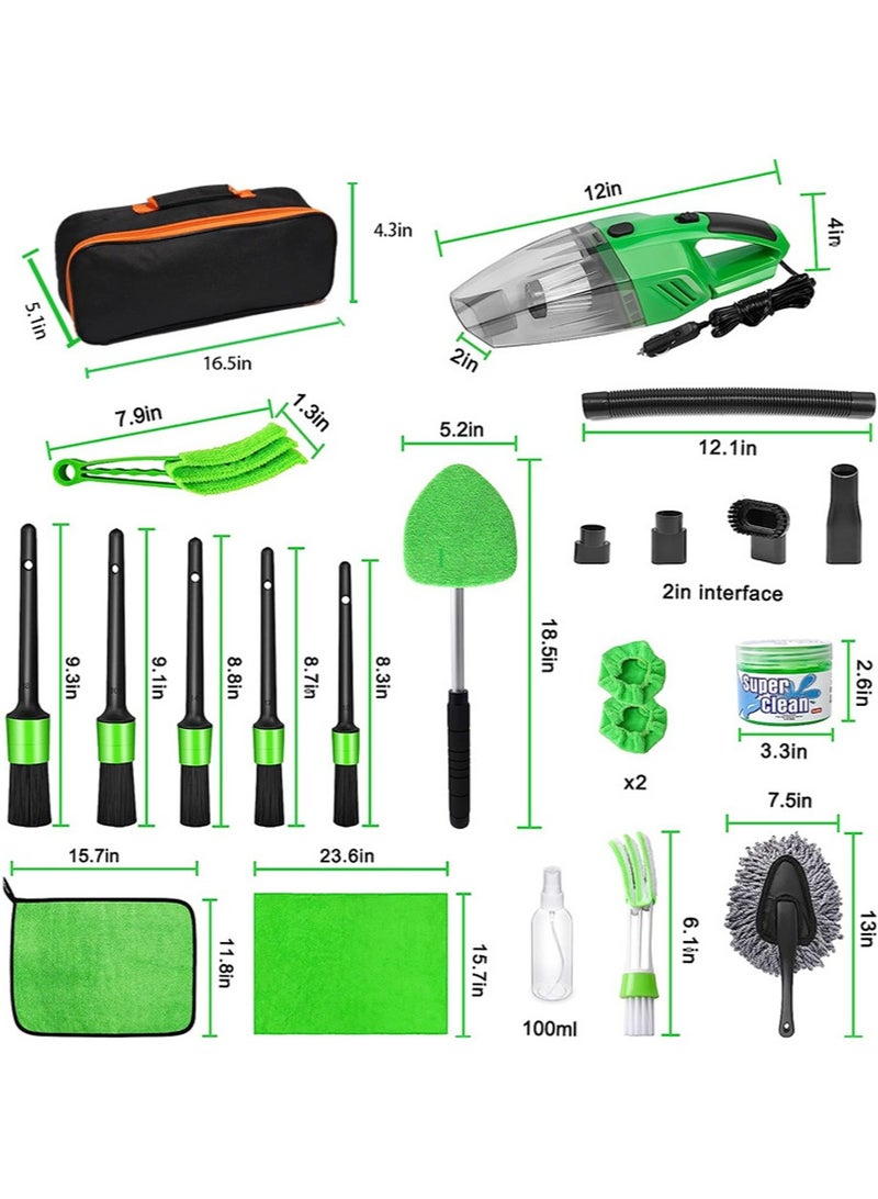 17Pcs Car Cleaning Kit,Car Interior Detailing Kit with High Power Handheld Vacuum,Detailing Brush Set,Windshield Cleaning Tool,Microfiber Applicator,Towels,Complete Car Cleaning Supplies - Image 2