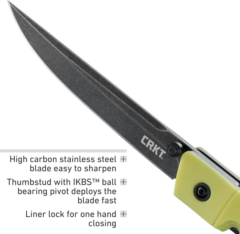 CRKT CEO Everyday Carry EDC Pocket Folding Knife with Liner Lock: Stainless Steel Plain Edge Blade, Glass-Reinforced Nylon Handle, Pocket Clip, 7096YGK - Image 4