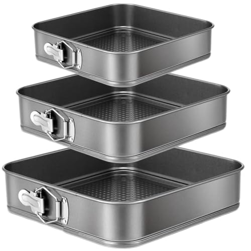 Yetthpowr Springform Cake Pan Set of 3 95 10 11 Inch Square Baking Pans Nonstick Cheesecake Pans with Removable Bottom Bakeware for Cake Cheesecakes Pizza and Quiches - Image 1