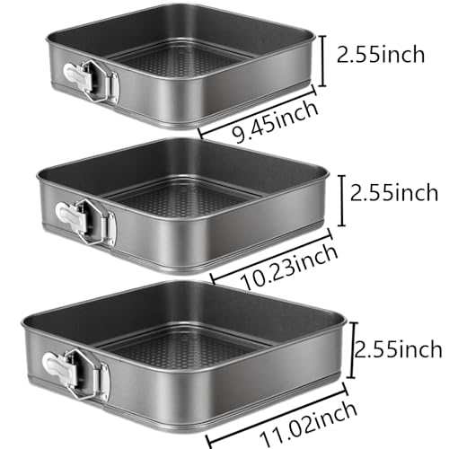 Yetthpowr Springform Cake Pan Set of 3 95 10 11 Inch Square Baking Pans Nonstick Cheesecake Pans with Removable Bottom Bakeware for Cake Cheesecakes Pizza and Quiches - Image 3