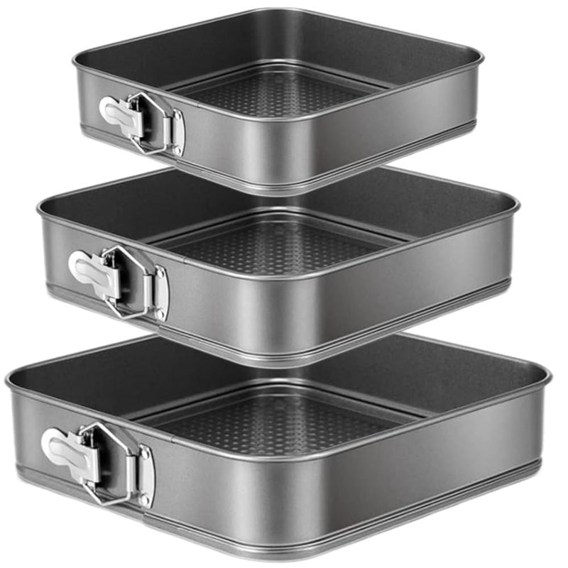 Yetthpowr Springform Cake Pan Set of 3 95 10 11 Inch Square Baking Pans Nonstick Cheesecake Pans with Removable Bottom Bakeware for Cake Cheesecakes Pizza and Quiches - Image 2