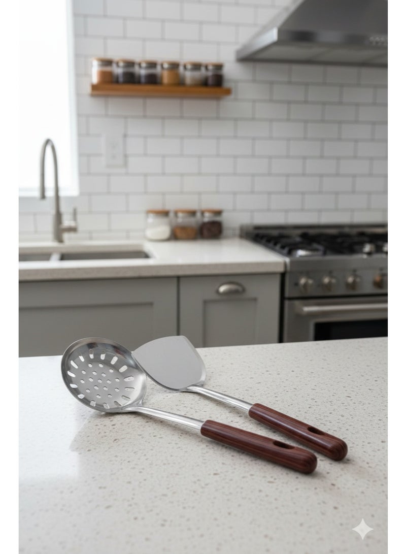 Roomlyne Stainless steel (ladle and spatula) set with heat-insulating handle.