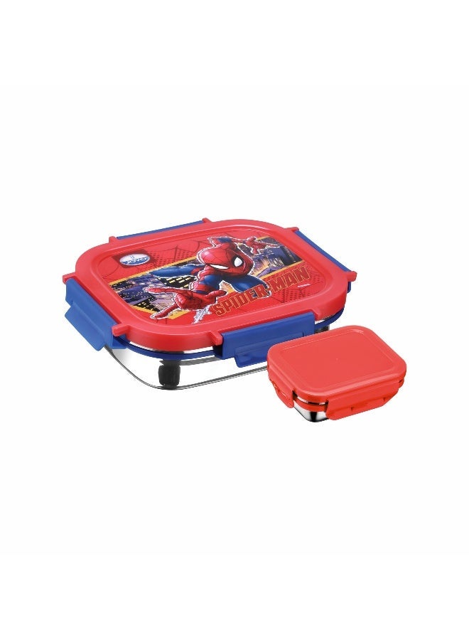 TRUE FOOD SMALL STAINLESS STEEL LUNCH PACK 550 ML WITH DABBI 80 ML STAINLESS STEEL LUNCH BOX LUNCH BOX WITH SNAP LOCK PERFECT FOR SCHOOL COLLEGE OFFICE MARVEL SPIDERMAN