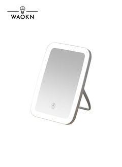 Desktop LED Vanity Mirror with Light USB Rechargeable Desktop Vanity Mirror Portable Folding Makeup Mirror in Student Dormitory Large