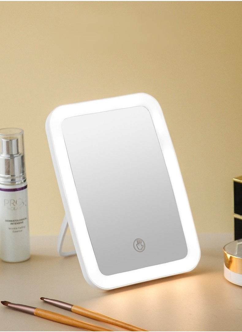 WAOKN - Desktop LED Vanity Mirror with Light USB Rechargeable Desktop Vanity Mirror Portable Folding Makeup Mirror in Student Dormitory Large - Image 1