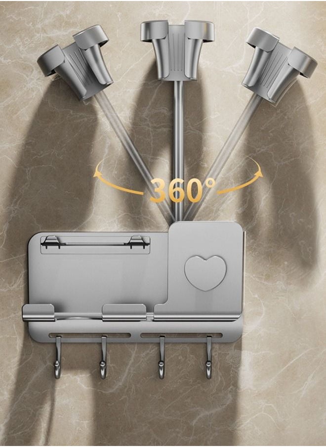 DUNISO - Hair Dryer Holder Wall Mounted Upgraded Hands-Free Blow Dryer Holder with Phone Holder and Hooks Wall Mount Bathroom Hot Tool Organizer Storage for Hair Drver Curling Wand Straightener - Image 1