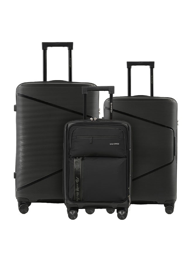 Eagle Express Cruiser Elite 3 Piece Luggage Set 20/24/28 Inch Black, PP Hard Shell Trolley Suitcase Set with Lightweight Travel Design, Cabin & Check-In Luggage, Smooth Spinner Wheels, Secure Lock System and 2 Year Warranty - Image 1