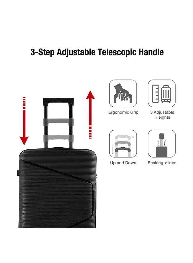 Eagle Express Cruiser Elite 3 Piece Luggage Set 20/24/28 Inch Black, PP Hard Shell Trolley Suitcase Set with Lightweight Travel Design, Cabin & Check-In Luggage, Smooth Spinner Wheels, Secure Lock System and 2 Year Warranty - Image 4